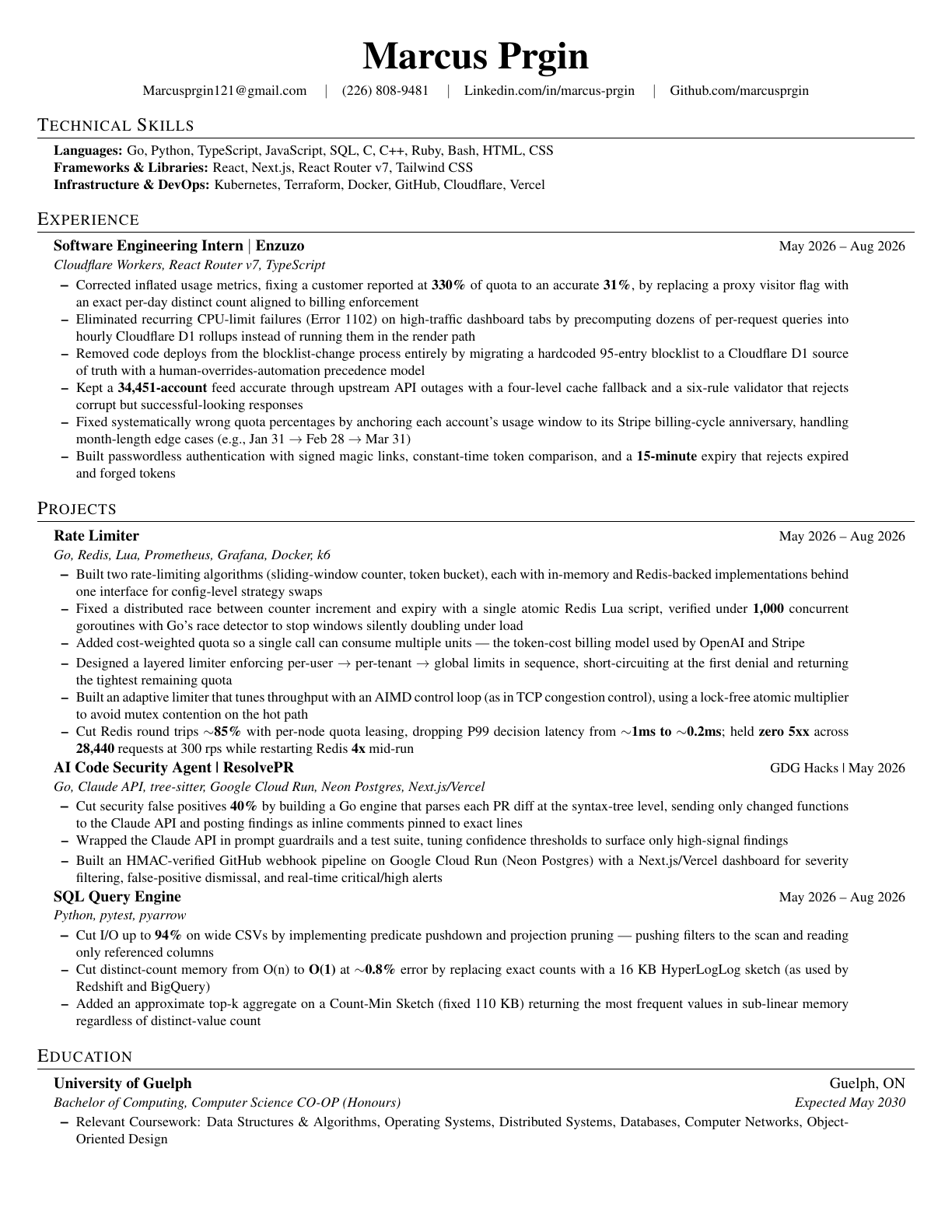 Marcus Prgin résumé, Winter 2026